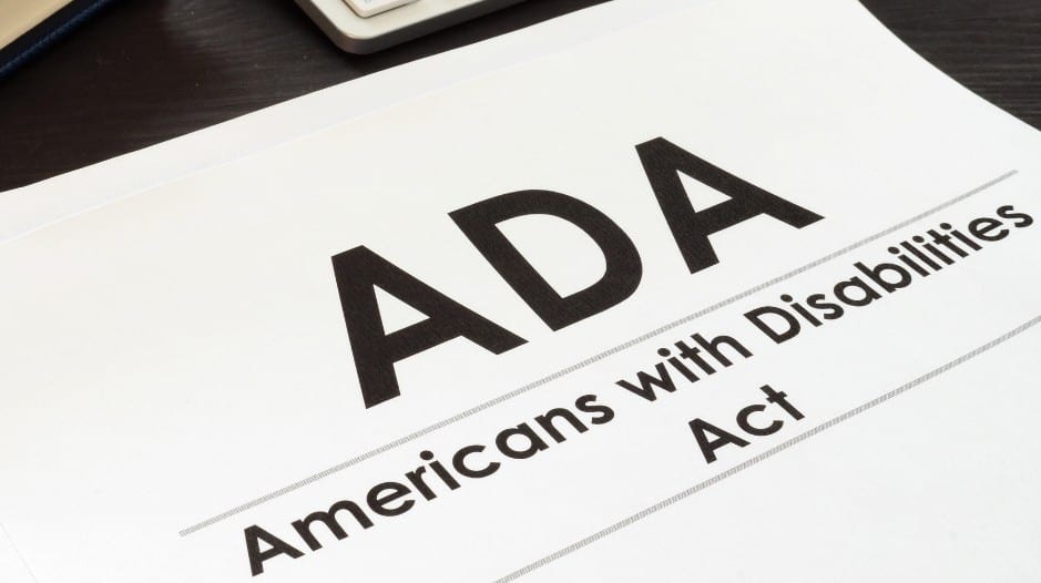 White paper with Americans With Disabilities Act in Large black print